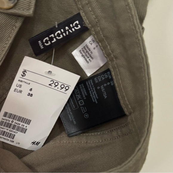 Divided| NEW Olive Button-Up A-Line Pocketed Mini Skirt Sz 6 w/Tags - Picture 4 of 5